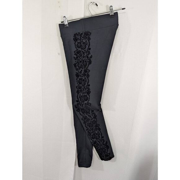 NWOT! ANN TAYLOR FACTORY! LUXE BLACK,  FLORAL RELIEF STRIPED SIDE LEGGINGS!  S - Picture 5 of 9